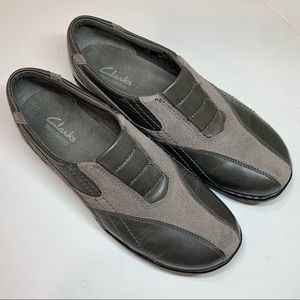 Clarks Bendables Bingo Slip On in Gray Leather and Suede, EUC, 7